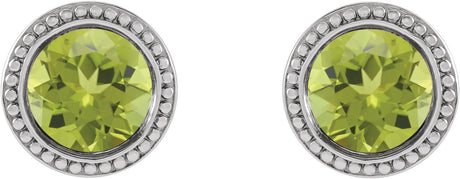 Platinum Natural Peridot Round Bezel-Set Stud Earrings - view 2