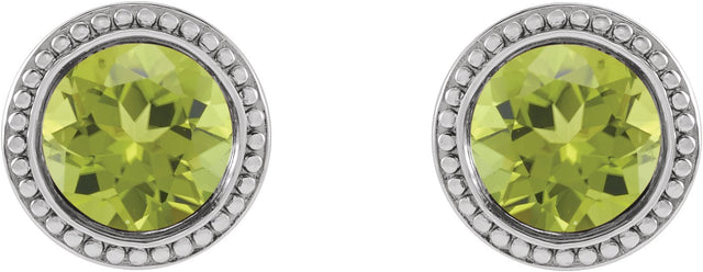 Platinum Natural Peridot Round Bezel-Set Stud Earrings - view 2