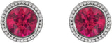 Platinum Lab-Grown Ruby Round Bezel-Set Stud Earrings - view 2
