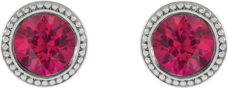 Platinum Lab-Grown Ruby Round Bezel-Set Stud Earrings - view 2