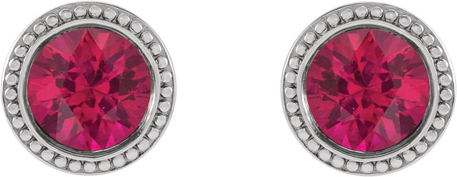 14K Gold Natural Ruby Round Bezel-Set Stud Earrings - White Gold - view 2