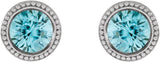 14K Gold Natural Blue Zircon Round Bezel-Set Stud Earrings - White Gold - view 2