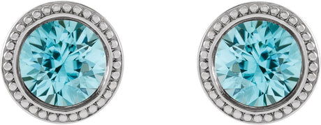 Platinum Natural Blue Zircon Round Bezel-Set Stud Earrings - view 2