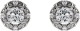 Platinum Natural White Sapphire & Natural Diamond Round 4-Prong Halo-Style Earrings - view 2