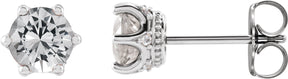 Platinum Natural White Sapphire & Natural Diamond Round 6-Prong Accented Crown Stud Earrings