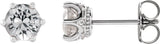 14K Gold Natural White Sapphire & Natural Diamond Round 6-Prong Accented Crown Stud Earrings - White Gold