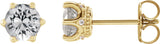 14K Gold Natural White Sapphire & Natural Diamond Round 6-Prong Accented Crown Stud Earrings - Yellow Gold
