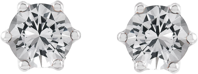 14K Gold Natural White Sapphire & Natural Diamond Round 6-Prong Accented Crown Stud Earrings - White Gold - view 2