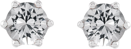 Platinum Natural White Sapphire & Natural Diamond Round 6-Prong Accented Crown Stud Earrings - view 2