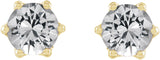 14K Gold Natural White Sapphire & Natural Diamond Round 6-Prong Accented Crown Stud Earrings - Yellow Gold - view 2