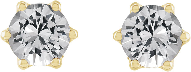 14K Gold Natural White Sapphire & Natural Diamond Round 6-Prong Accented Crown Stud Earrings - Yellow Gold - view 2