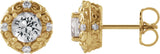 14K Gold Natural White Sapphire & Natural Diamond Round 4-Prong Halo-Style Earrings - Yellow Gold