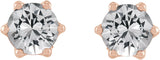 14K Gold Natural White Sapphire & Natural Diamond Round 6-Prong Accented Crown Stud Earrings - Rose Gold - view 2