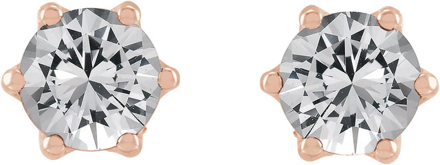 14K Gold Natural White Sapphire & Natural Diamond Round 6-Prong Accented Crown Stud Earrings - Rose Gold - view 2