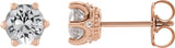 14K Gold Natural White Sapphire & Natural Diamond Round 6-Prong Accented Crown Stud Earrings - Rose Gold