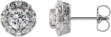 14K Gold Natural White Sapphire & Natural Diamond Round 4-Prong Halo-Style Earrings - White Gold