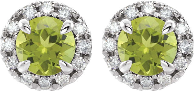 Platinum Round Natural Peridot French-Set Halo-Style Earrings - view 5