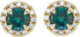14K Gold Round Natural Emerald French-Set Halo-Style Earrings - Yellow Gold - view 4