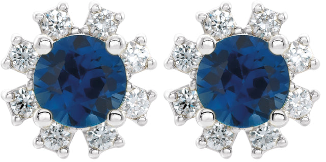 Platinum Natural Blue Sapphire Round 4-Prong Halo-Style Earrings - view 4