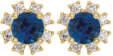 14K Gold Lab-Grown Blue Sapphire Round 4-Prong Halo-Style Earrings - Yellow Gold - view 4