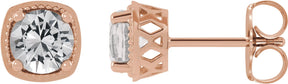 14K Gold Natural White Sapphire Round 4-Prong Earrings - Rose Gold