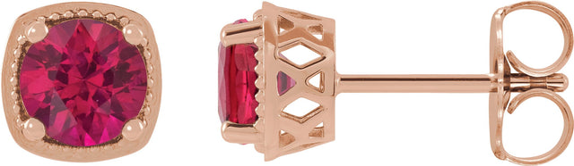 14K Gold Lab-Grown Ruby Round 4-Prong Earrings - Rose Gold