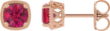 14K Gold Natural Ruby Round 4-Prong Earrings - Rose Gold