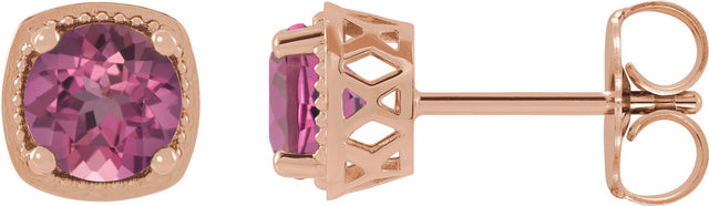 14K Gold Natural Pink Tourmaline Round 4-Prong Earrings - Rose Gold