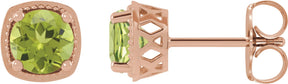 14K Gold Natural Peridot Round 4-Prong Earrings - Rose Gold