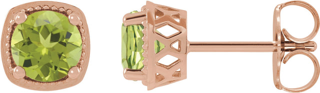 14K Gold Natural Peridot Round 4-Prong Earrings - Rose Gold