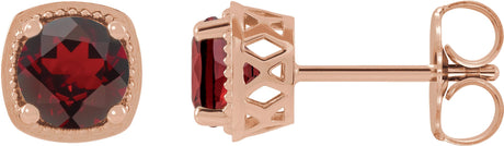 14K Gold Natural Mozambique Garnet Round 4-Prong Earrings - Rose Gold