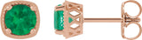 14K Gold Natural Emerald Round 4-Prong Earrings - Rose Gold