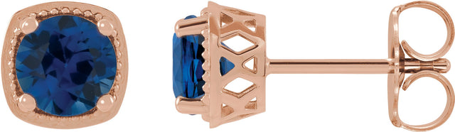 14K Gold Lab-Grown Blue Sapphire Round 4-Prong Earrings - Rose Gold