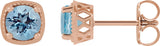 14K Gold Natural Aquamarine Round 4-Prong Earrings - Rose Gold