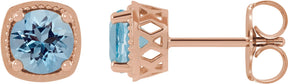 14K Gold Natural Aquamarine Round 4-Prong Earrings - Rose Gold