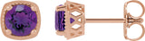 14K Gold Natural Amethyst Round 4-Prong Earrings - Rose Gold