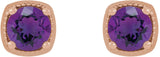 14K Gold Natural Amethyst Round 4-Prong Earrings - Rose Gold - view 2
