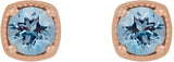 14K Gold Natural Aquamarine Round 4-Prong Earrings - Rose Gold - view 2