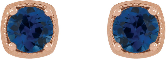 14K Gold Lab-Grown Blue Sapphire Round 4-Prong Earrings - Rose Gold - view 2