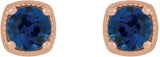 14K Gold Natural Blue Sapphire Round 4-Prong Earrings - Rose Gold - view 2
