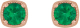 14K Gold Lab-Grown Emerald Round 4-Prong Earrings - Rose Gold - view 2
