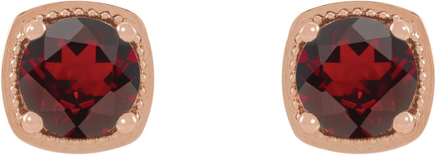 14K Gold Natural Mozambique Garnet Round 4-Prong Earrings - Rose Gold - view 2