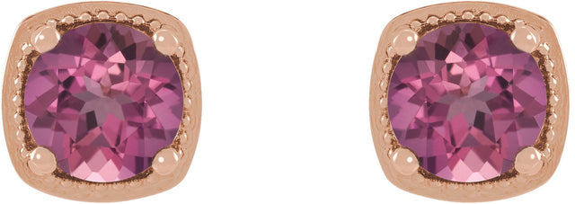 14K Gold Natural Pink Tourmaline Round 4-Prong Earrings - Rose Gold - view 2