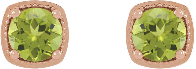 14K Gold Natural Peridot Round 4-Prong Earrings - Rose Gold - view 2
