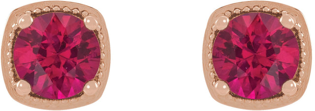 14K Gold Lab-Grown Ruby Round 4-Prong Earrings - Rose Gold - view 2