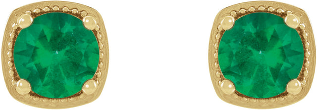 14K Gold Lab-Grown Emerald Round 4-Prong Earrings - Yellow Gold - view 2