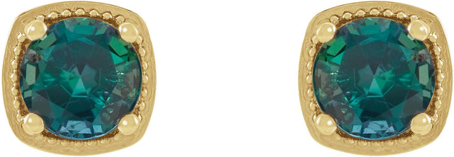 14K Gold Lab-Grown Alexandrite Round 4-Prong Earrings - Yellow Gold - view 2