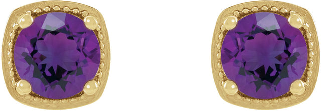 14K Gold Natural Amethyst Round 4-Prong Earrings - Yellow Gold - view 2