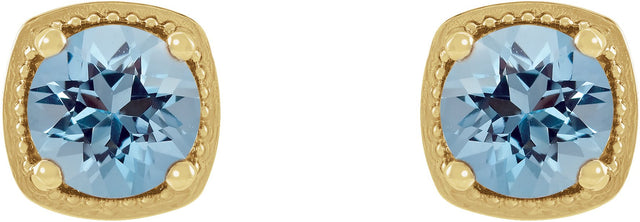 14K Gold Natural Aquamarine Round 4-Prong Earrings - Yellow Gold - view 2
