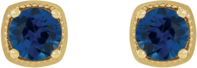 14K Gold Natural Blue Sapphire Round 4-Prong Earrings - Yellow Gold - view 2
